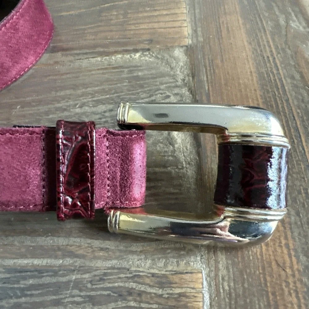 Vintage Womans Suede Belt S Burgundy‎ Gold Leather Shop High Waist Whimsigoth